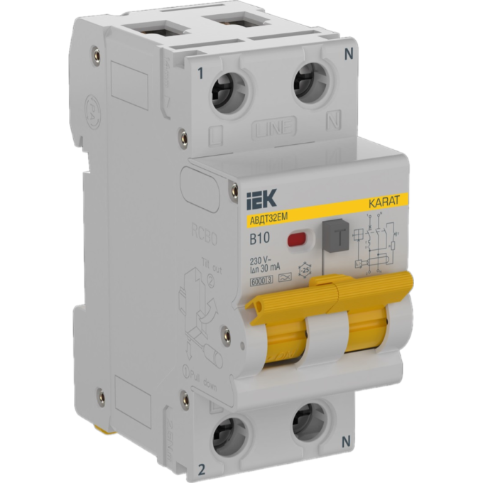 Выключатель автоматический дифференциального тока IEK KARAT KA-VD14-1-010-B-030-A B 10А 30мА тип A АВДТ32EM